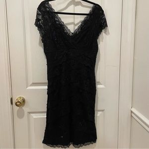 Ladies Black Layered Lace & Crystal Beaded Evening Dress, New, Size 12